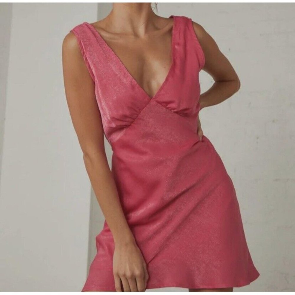 Peppermayo Vintage Pink Shimmery V Neck Spaghetti Strap Silky Slip Dress Size 4